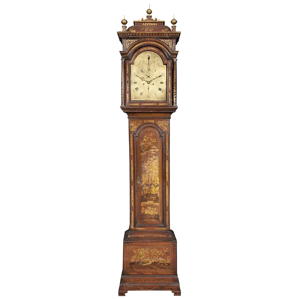 Appraisal: George II Scarlet Japanned and Parcel Gilt Long Case Clock