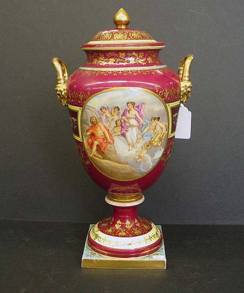 Appraisal: A Vienna style porcelain two handled covered urn late th