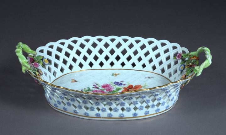 Appraisal: Large Oval Meissen Reticulated Porcelain Centerpiece Basket in the th-century