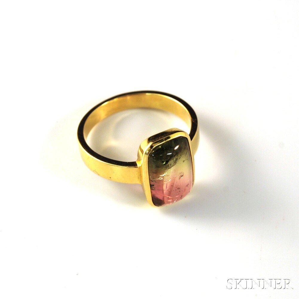 Appraisal: kt Gold and Watermelon Tourmaline Ring the flat gold band