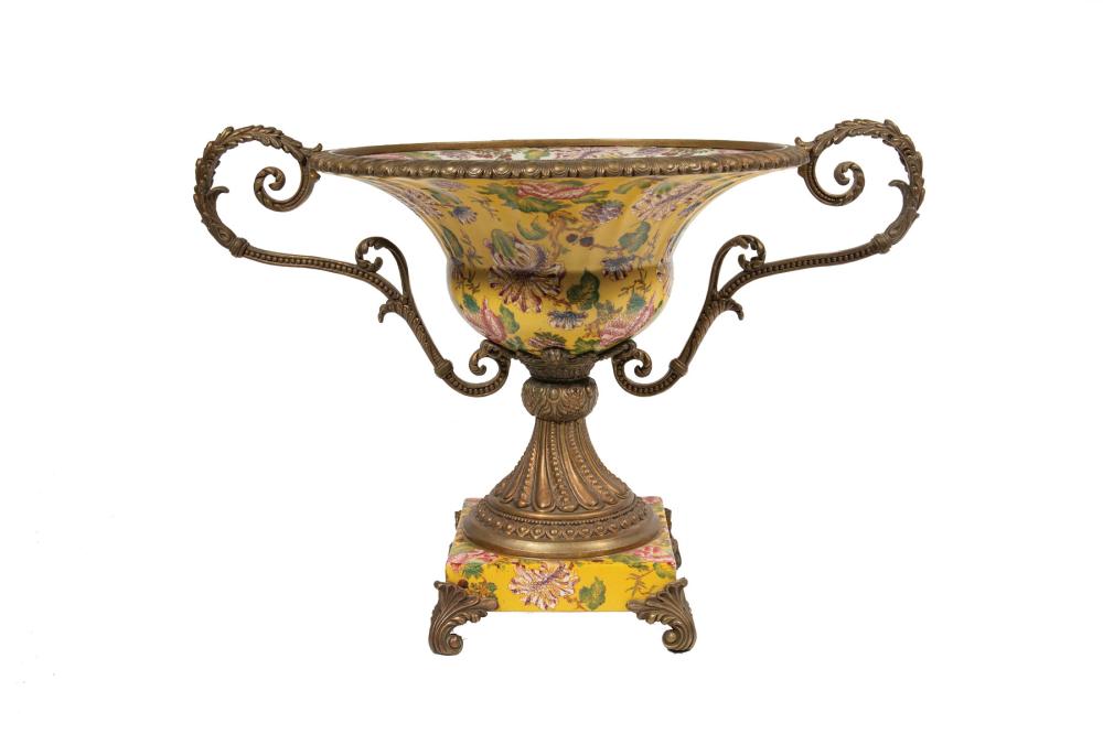 Appraisal: Bronze-Mounted Polychrome Porcelain Centerpiece marked Mark Roberts decorated in Chinese