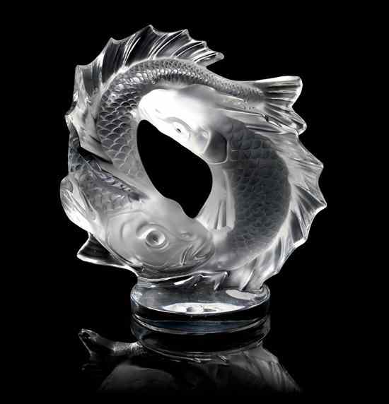 Appraisal: A Lalique Molded and Frosted Glass Sculpture Deux Poisson etched