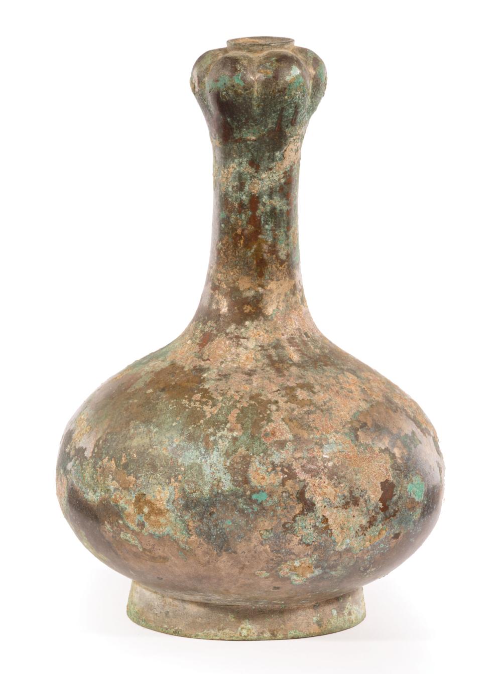 Appraisal: Chinese Bronze Garlic-Head Bottle Vase probably Warring States Period -