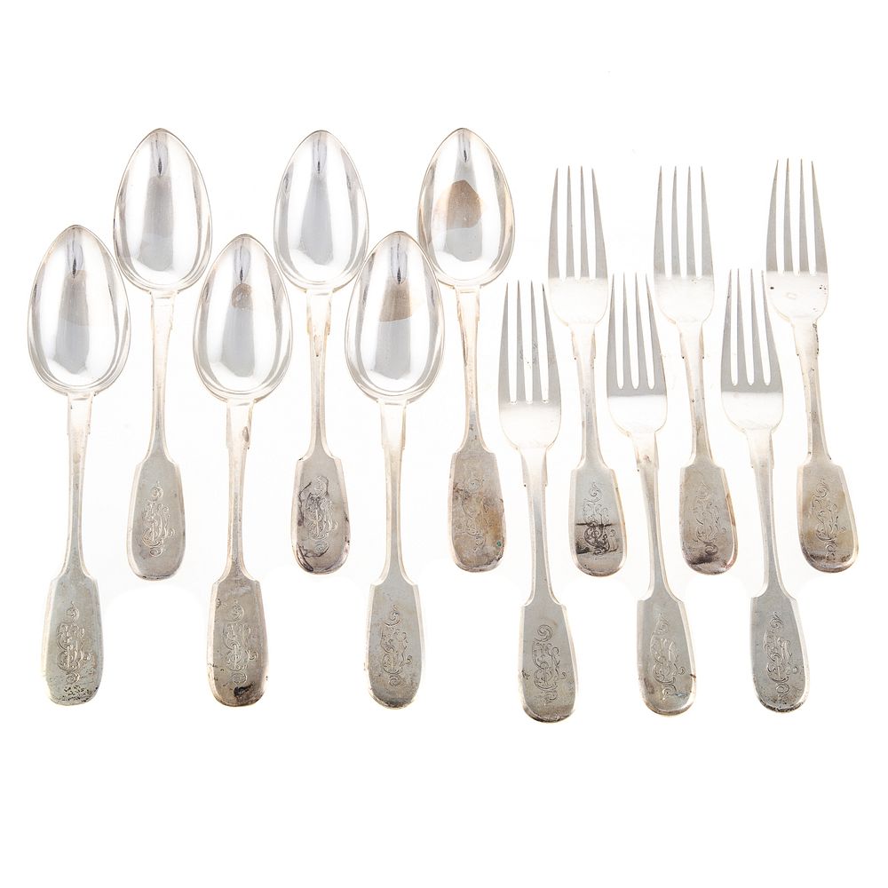 Appraisal: Twelve Pieces Russian Silver Flatware silver standard including six dinner