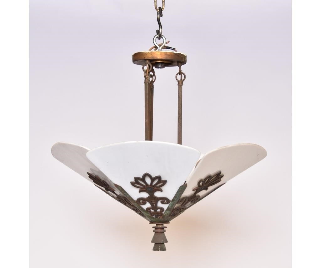 Appraisal: Continental Art Deco brass and metal -light chandelier with milk