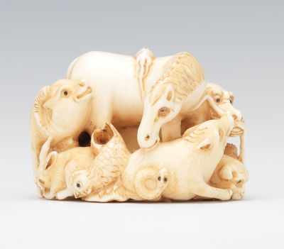 Appraisal: Signed Zodiac Netsuke Beautifully carved with open work and great