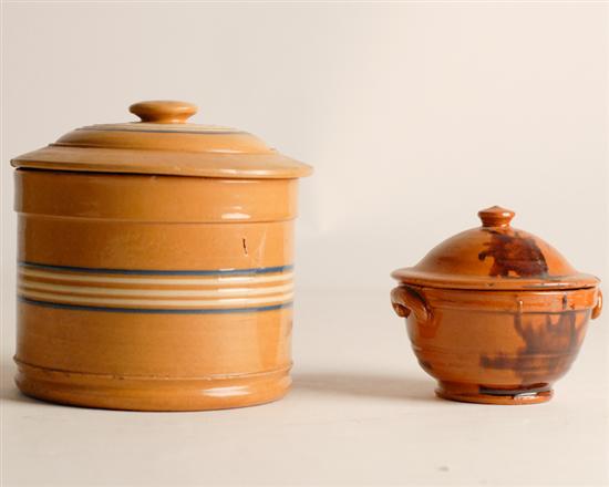 Appraisal: Two Lidded Pottery Jars the largest a yellowware with cream