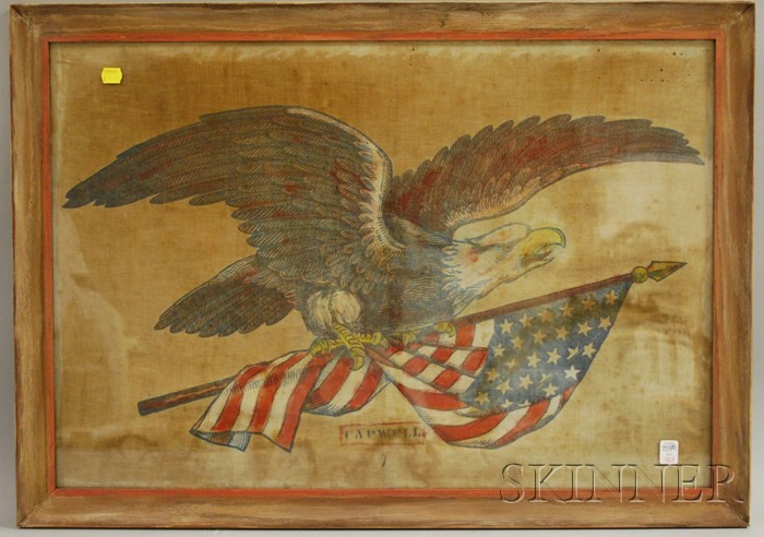 Appraisal: Framed th Century Printed American Eagle with Flag Capwell Panel