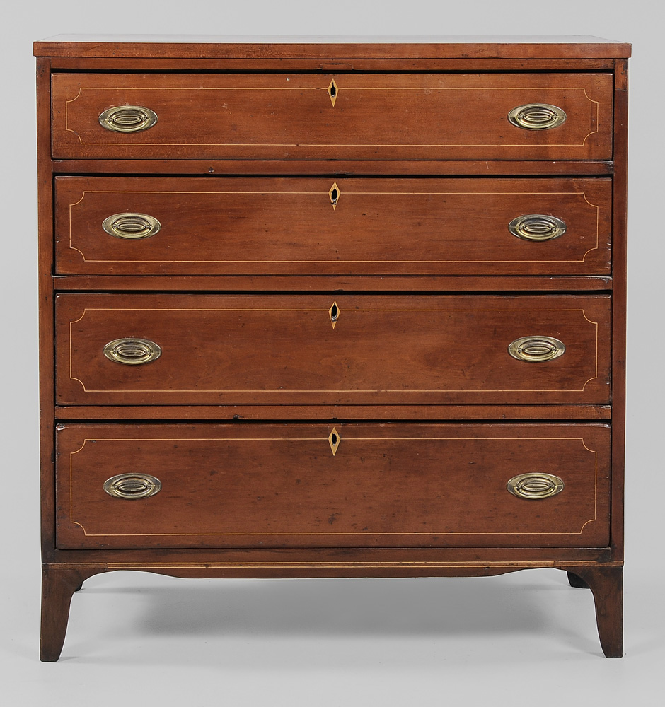 Appraisal: Federal Inlaid Cherry Four-Drawer Chest possibly Kentucky th century poplar