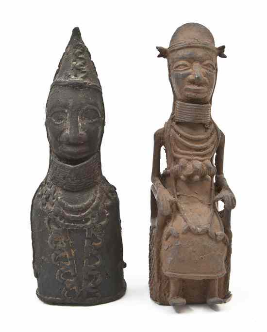 Appraisal: Two Benin Style Bronze Figures one an Iyoba depicted from