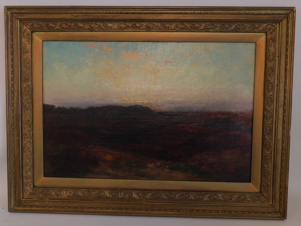 Appraisal: GW WHITAKER LANDSCAPE PAINTING Oil painting on canvas of a