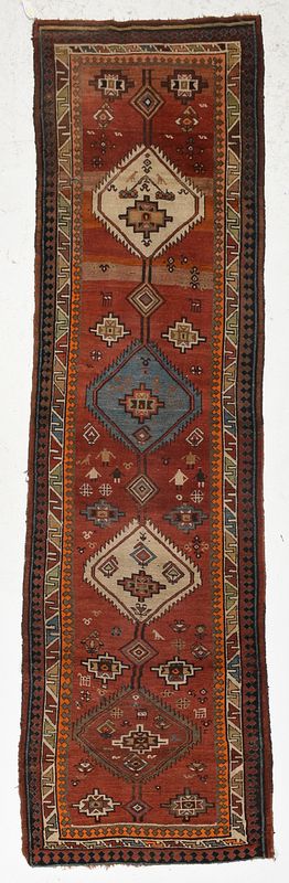 Appraisal: Turkish Kurd Runner circa aniline and natural dyes natural camel