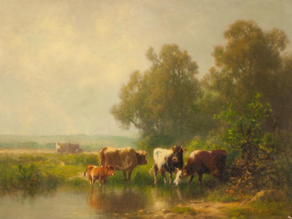 Appraisal: WILLIAM HART New York Scotland - oil on canvas pastoral