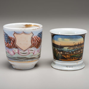 Appraisal: Two Painted Porcelain Shaving Mugs th Century including one example