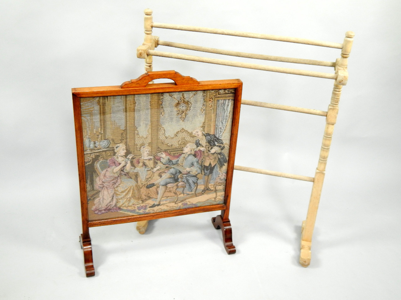 Appraisal: A mahogany framed fire screen with tapestry panel of thC