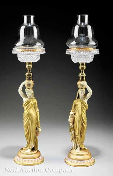 Appraisal: A Pair of Royal Worcester Cricklite Figural Lanterns early th