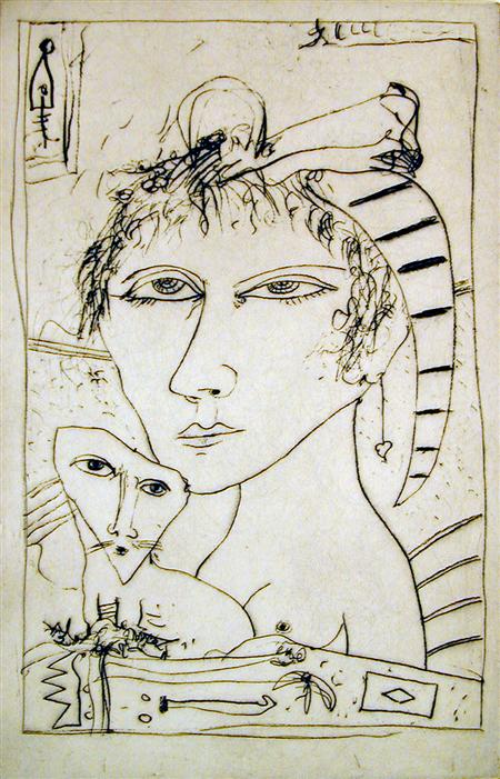 Appraisal: JOHN BELLANY SCOTTISH B WOMAN WITH A LAPDOG Etching signed