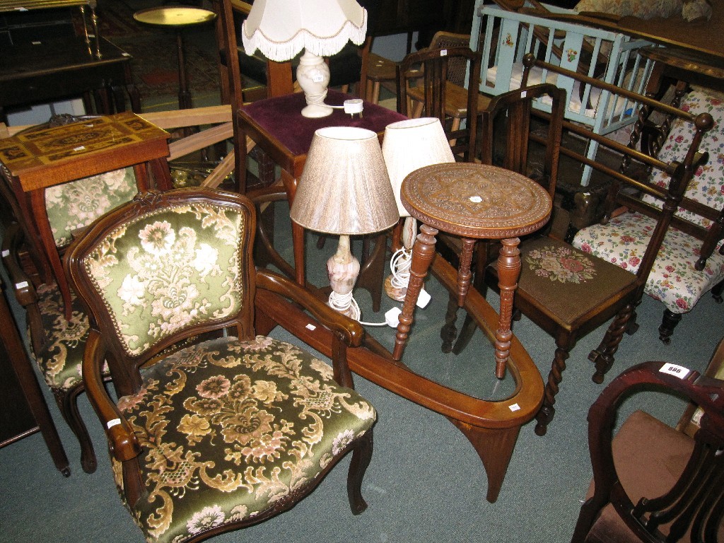 Appraisal: Lot comprising a work box nest of tables a blanket