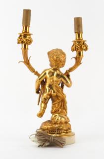 Appraisal: Late th Century Two Arm Gilt Bronze Putti Lamp on