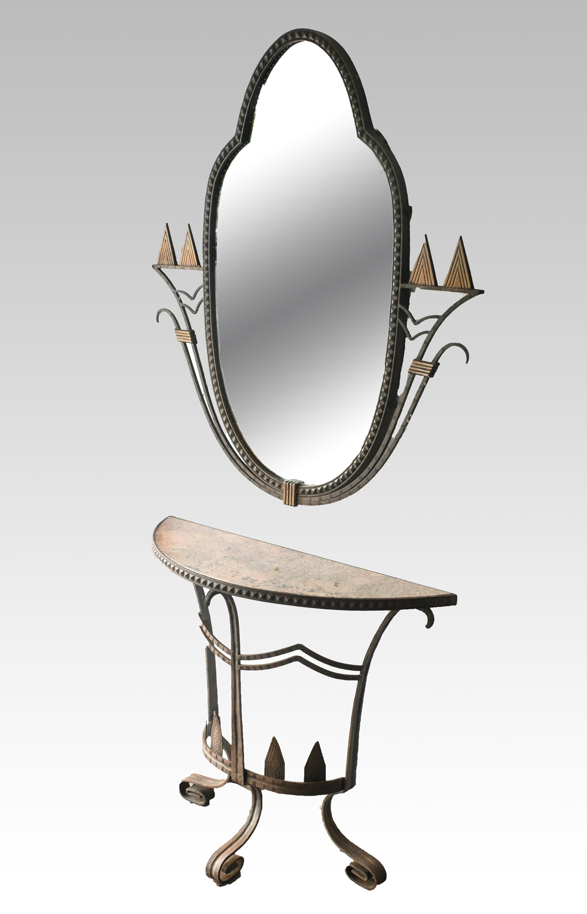 Appraisal: ART DECO ENTRY TABLE MIRROR Shaped wall mirror and a