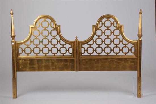 Appraisal: CONTEMPORARY GILDED HEADBOARD th century With two fretwork carved panels