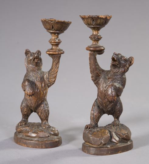 Appraisal: Pair of Russian Carved Lindenwood Candlesticks fourth quarter th century