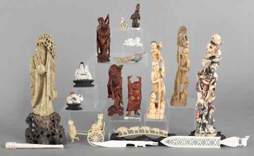 Appraisal: Group of Chinese and Japanese carved figures to include ivory