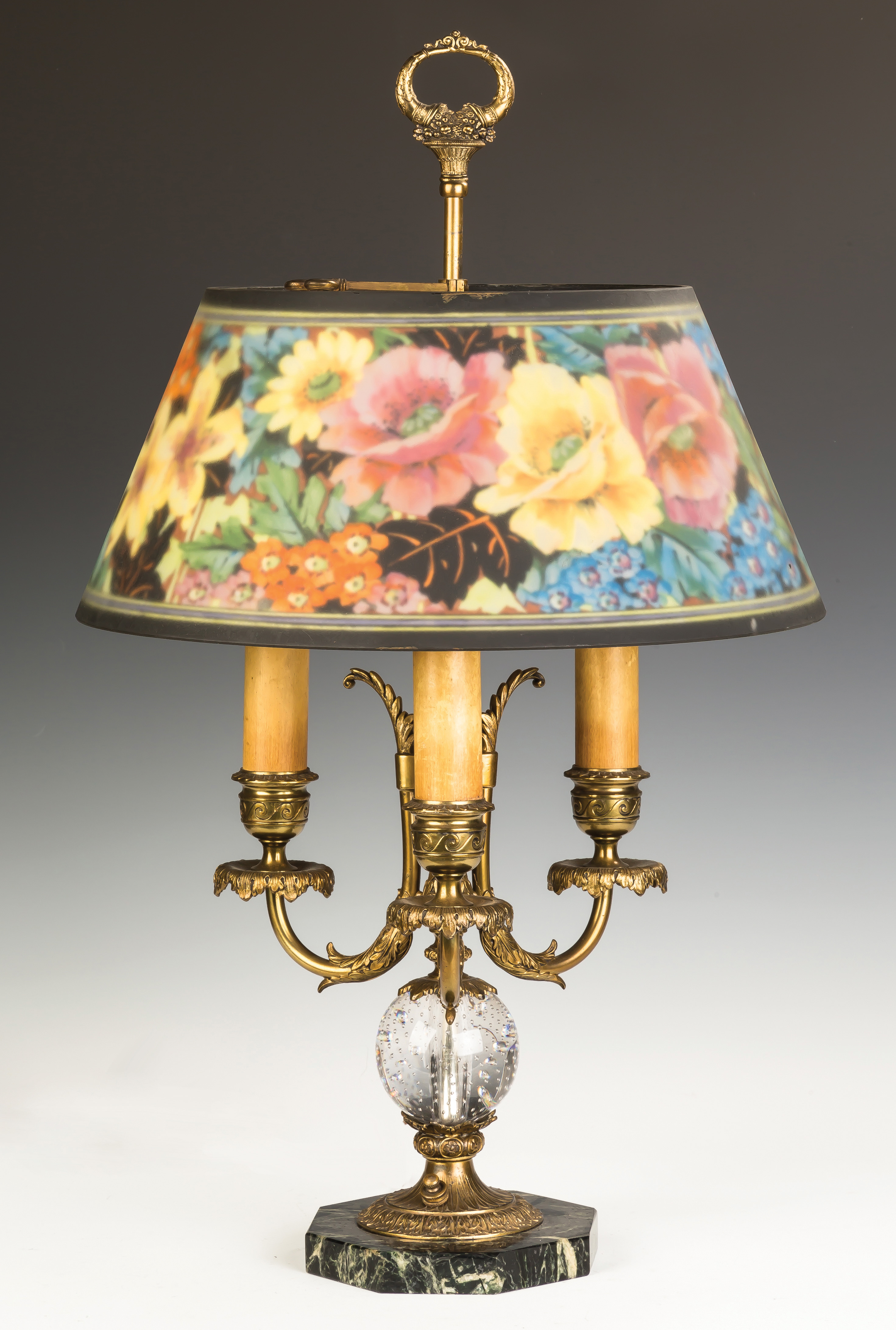 Appraisal: Fine Pairpoint Reverse Painted Table Lamp With poppies lily's various