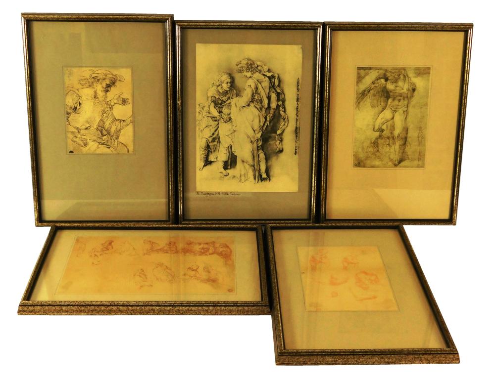 Appraisal: Five framed reproduction prints of drawings by Italian Old Masters