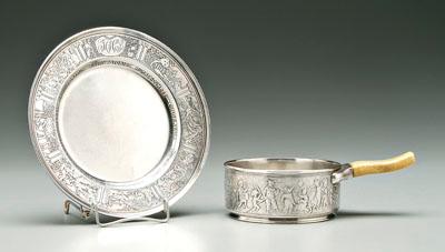 Appraisal: Sterling silver plate and porringer round porringer sides decorated with