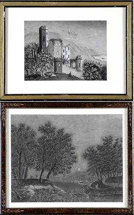 Appraisal: American School th C Two Landscapes Charcoal on sandpaper framed