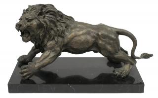 Appraisal: PATINATED BRONZE STANDING LION TABLE SCULPTURE Patinated bronze table sculpture