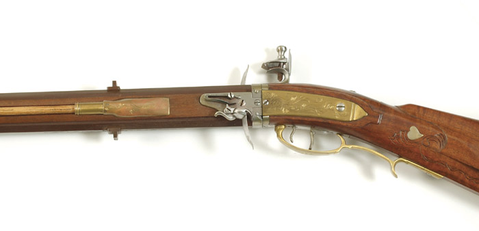 Appraisal: L DAY SWIVEL BREECH FLINTLOCK RIFLE caliber round to octagonal