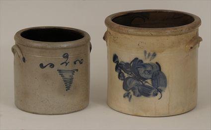 Appraisal: Two Stoneware Cobalt Decorated Crocks to in to in diam