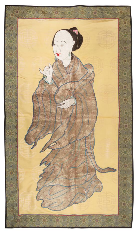 Appraisal: Sale Lot A Chinese Embroidered Silk Panel having a figure