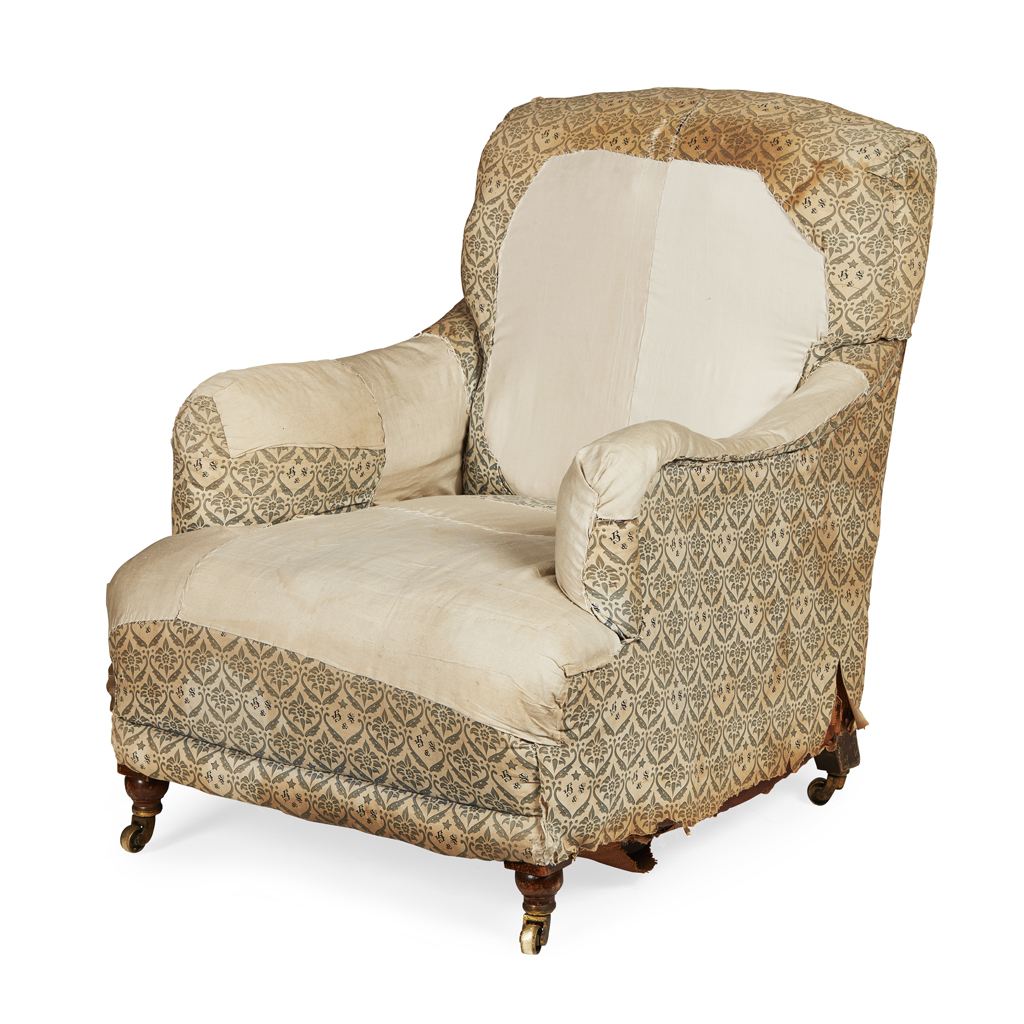 Appraisal: HOWARD SONS 'BAILEY' MODEL EASY ARMCHAIR EARLY TH CENTURY the