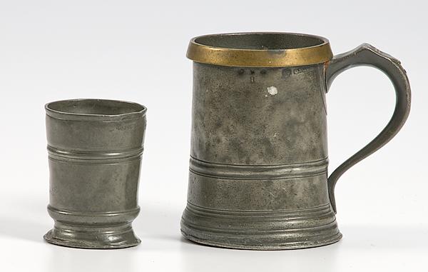 Appraisal: ENGLISH PEWTER MEASURE AND BEAKER th century A measure with