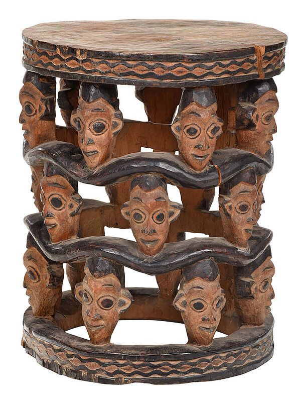 Appraisal: West African Carved Openwork Stool Cameroonian Western Grassfields area Babanki