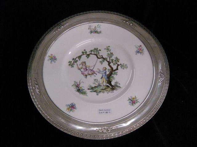 Appraisal: Royal Worcester Porcelain Sterling Round Tray Watteau boy girl with