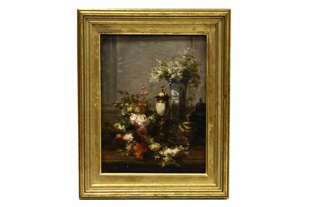 Appraisal: OOB - Still Life with Flowers and Gilt Chalices by