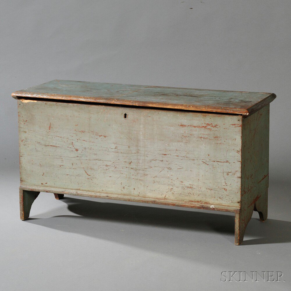 Appraisal: Gray Blue-painted Pine Blanket Chest New England late th century