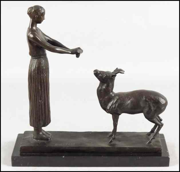 Appraisal: PATINATED FIGURE OF A LADY WITH A RAM After ''A