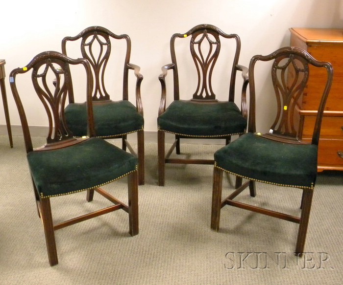 Appraisal: Set of Four Chippendale-style Upholstered Carved Mahogany Dining Chairs two