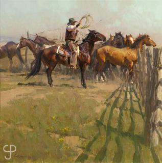 Appraisal: Bill Anton ''Directing Traffic'' cowboy cutting horses out of a