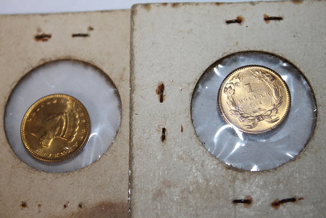 Appraisal: TWO AMERICAN ONE DOLLAR GOLD COINS dated