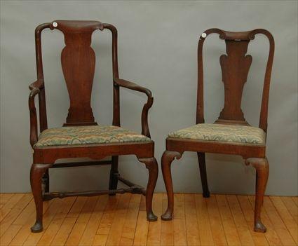 Appraisal: Three Queen Anne-Style Walnut Side Chairs together with an Armchair