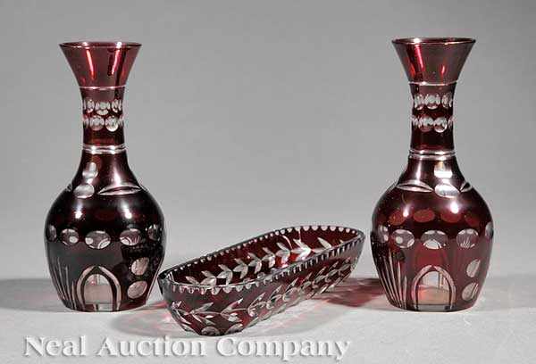 Appraisal: A Group of Bohemian Ruby Overlay Cut Glass c consisting