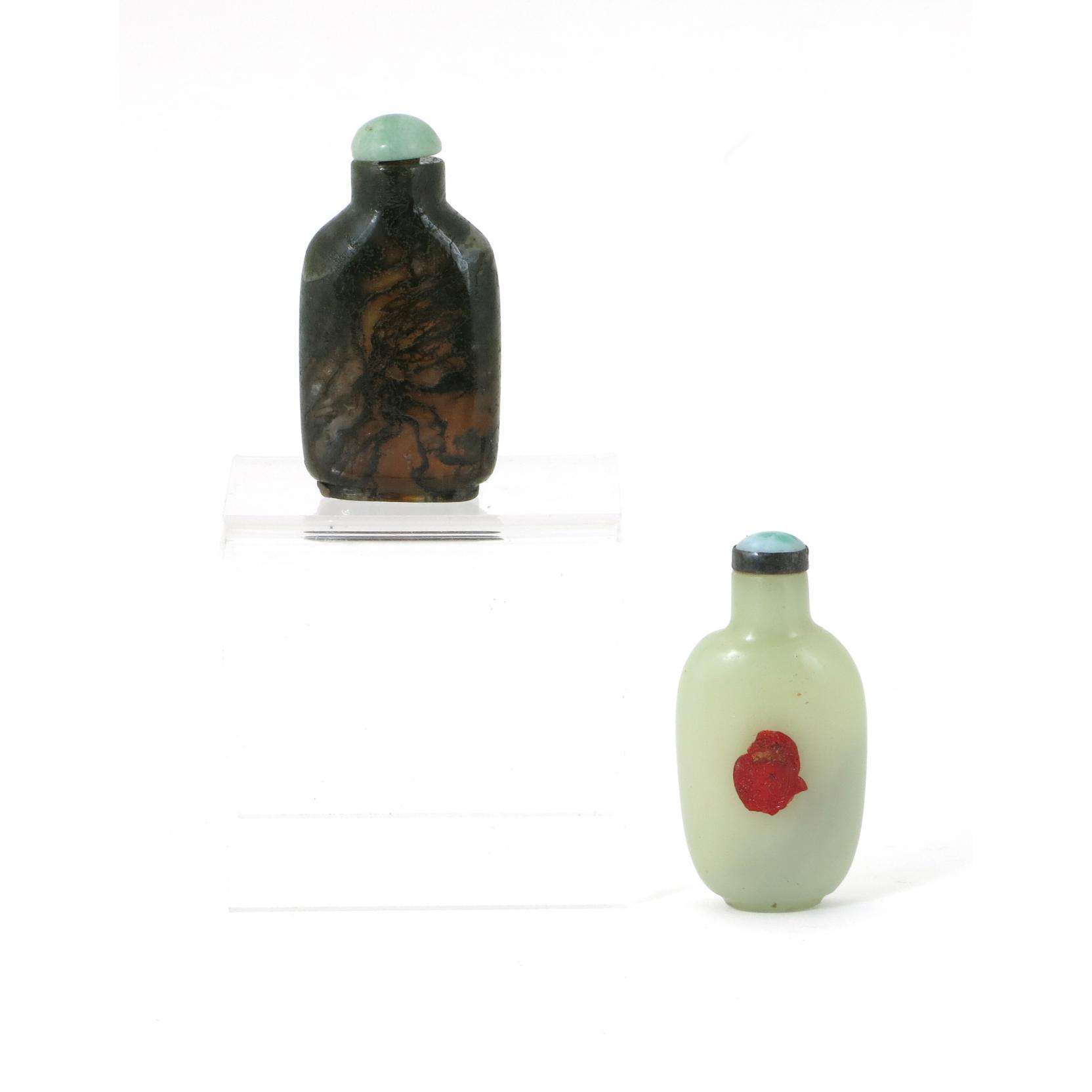 Appraisal: Two Snuff Bottles one glass bottle in jade color with