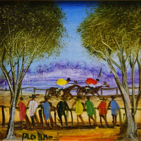 Appraisal: Pro Hart - At the Races oil on board signed