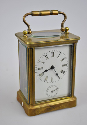 Appraisal: A late th century brass carriage clock the enamelled dial